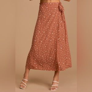 Strolling Through Summer Rust Red Polka Dot Midi Wrap Skirt